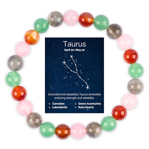 Wish Well Taurus Zodiac Crystal Bracelet for Women Men - Carnelian, Labradorite, Green Aventurine, & Rose Quartz Healing Bracelet - Spiritual Jewelry - Handmade Beaded Bracelets - Taurus Zodiac Gift