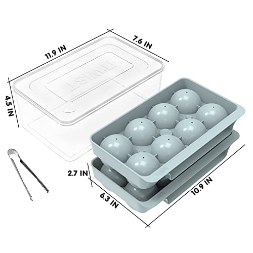Wibimen Large Ice Cube Tray, 2.5 Inch, 2 Pack Sphere Ice Mold With Bin&Tong, Leak-Free , Easy Fill & Release Ice Ball Maker For Whiskey Cocktails Bourbon(Blue) #TOP4