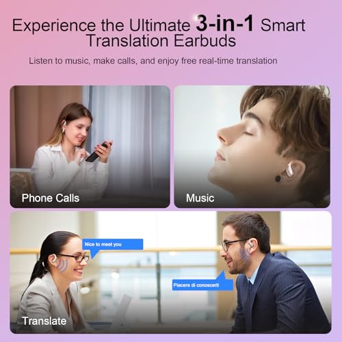 Image of AI Translation Earbuds Real Time, 164 Language Translator Earbud 3-in-1 Bluetooth 5.4 Translator Earbuds with 6 Translation Modes, 75H Translators Headphones with APP for Travel Business, Rose Gold