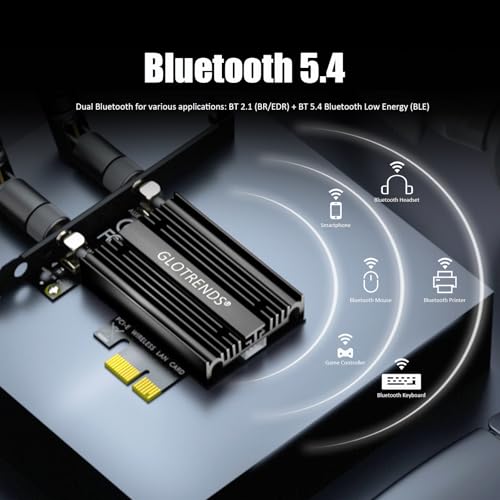 Image of GLOTRENDS BE6500 WiFi 7 PCIe WiFi Card for Desktop AMD /Intel Desktop PC with MT7925B Controller, Bluetooth 5.4, Compatible with Windows 11 /Linux /macOS