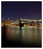 Wallario Herdabdeckplatte/Spritzschutz aus Glas, 52 x 60 cm, 1-teilig, für Ceran- und Induktionsherde, Motiv: New York Skyline - Brooklyn Bridge und Manhattan am Abend