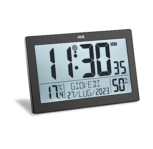 ADE Orologio digitale radiocontrollato con termometro e igrometro, cornice nera