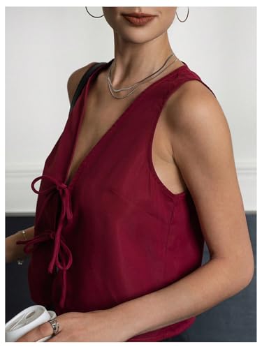 MakeMeChic Women's Bow Tie Front Vest V Neck Sleeveless Summer Vest Tops4