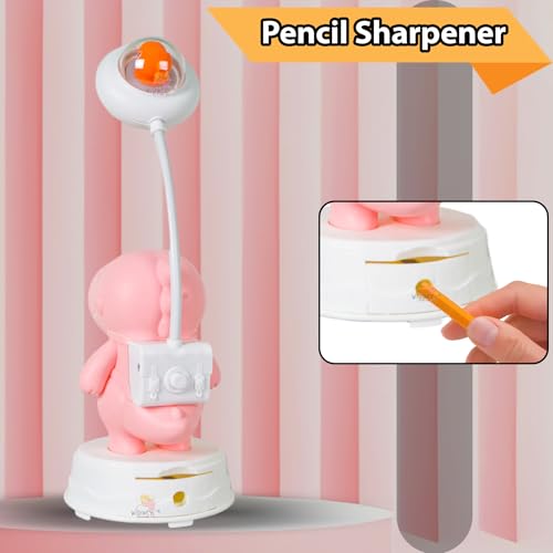 Image of WISHKEY 2-in-1 LED Desk Lamp with Pencil Sharpener, Dino Theme Study Desk Lamp with Base Stand, 3 Light Modes, Rechargeable, 360 Flexible Hose Table Lamp for Kids, Multicolor (Pack of 1)
