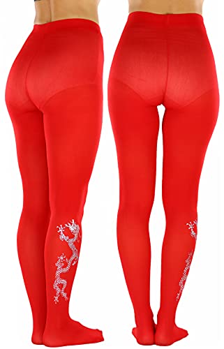 Image of ToBeInStyle Women's Opaque Pantyhose Tights w /Silver Metallic Dragon Print