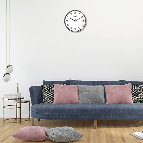 Image of Amazon Brand - Solimo 12 Inches & Glass Wall Clock - Dual Frame Roman Numbers (Silent Movement, Silver & White Frame) SC-1973