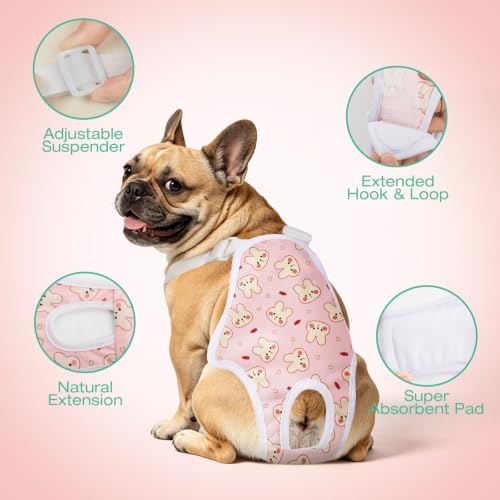 Image of Jollywoods 3 Pack Washable Female Dog Diapers with Adjustable Suspender | French Bulldog Period Panties, Escape Proof Dog Underwear Female, Super Absorbent Leakproof for Dog in Heat Cycle L