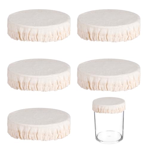 5 Pack Mason Jar Cloth Covers Linen Sourdough Reusable Cotton Sourdough Starter Jar Covers, Breathable Fermentation Lids Elastic Design Handmade Cotton Cloth Cover for 3-4 Inch Mason Jars and Bowls