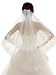 Edith qi 2 Tier Lace Silver Lined Beaded Edge Fingertip Length Bridal Wedding Veil,Ivory,Free Size