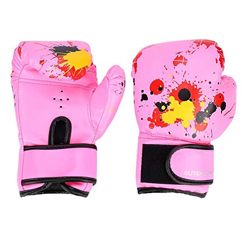 Guantes de boxeo para niños de cuero Tbest, equipo de combate infantil de alta resistencia rosa 4