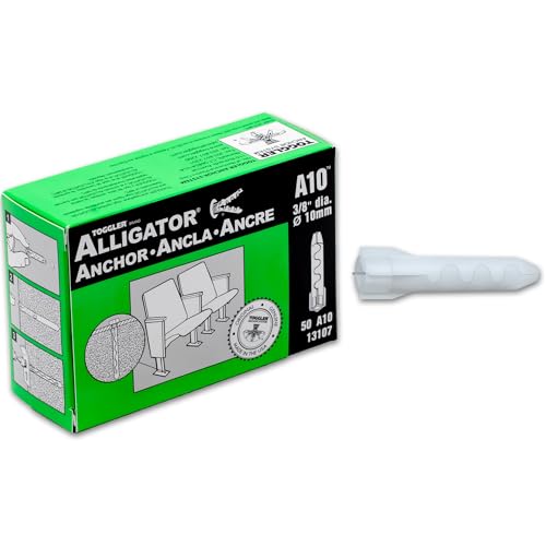 TOGGLER ALLIGATOR A10 Flush-Mount Anchor, Polypropylene, Made in US, For #10 to #18 Fastener Sizes (Pack of 50)