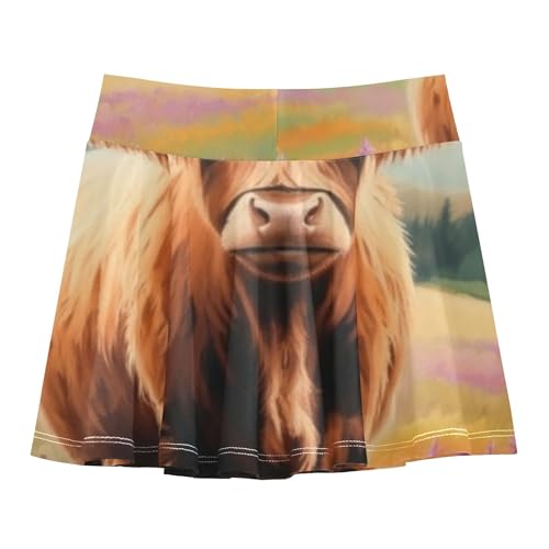Joisal Girls Skorts Athletic Shorts Kids Tennis Skirts Print Flowy Skort Stylized Highland Cow Long Horns 3t2