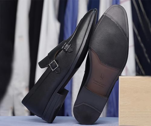 Image of LOUIS STITCH Oxford Formal Shoes for Men | Slip-on Monk Style | Office Shoes for Men | Ideal for Business, Casual, Parties | Solid Obsidian Black UK Size 11 (LSRG FM)