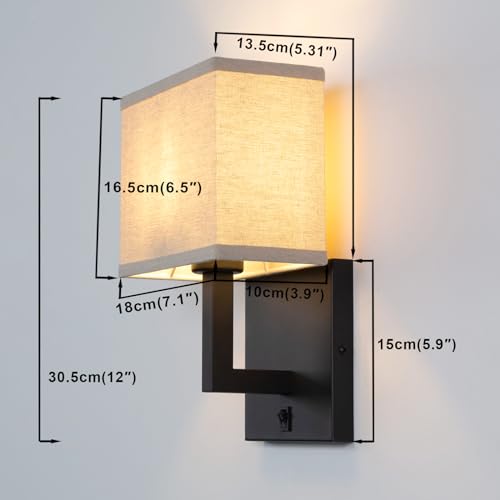 Image of Yosoan Boho Fabric Wall Sconce with On Off Switch, 1-Light Brass Hardwired Vanity Retro Indoor Vintage Industrial Wall Mount Lamp Fixture Lighting for Bedside Living Room Stairwell Hallway Home(Black)