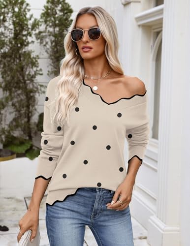 Image of Zeagoo Women's 2026 Fall V Neck Sweater Long Sleeve Lightweight Knit Tops