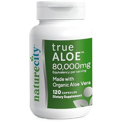 NatureCity True-Aloe 80,000mg Aloe Vera Gel Equivalent Per Serving – Made with Organic Aloe Vera (120 Capsules) Digestive, Skin and Joint Support | Small Easy-to-Swallow Pills Cover