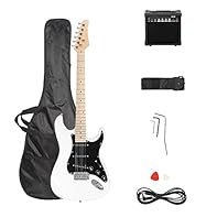【Practical & Fashionable】It features a black pickguard on the surface which makes it look cool while can be well-protected. In addition, the maple fingerboard makes touch comfortable. 【Including 20Watt Amp】The guitar amp includes Gain/Bass/Treble/Vol...
