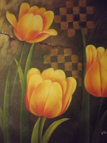 Toile abstraite tulipes orange pour illuminer votre salon