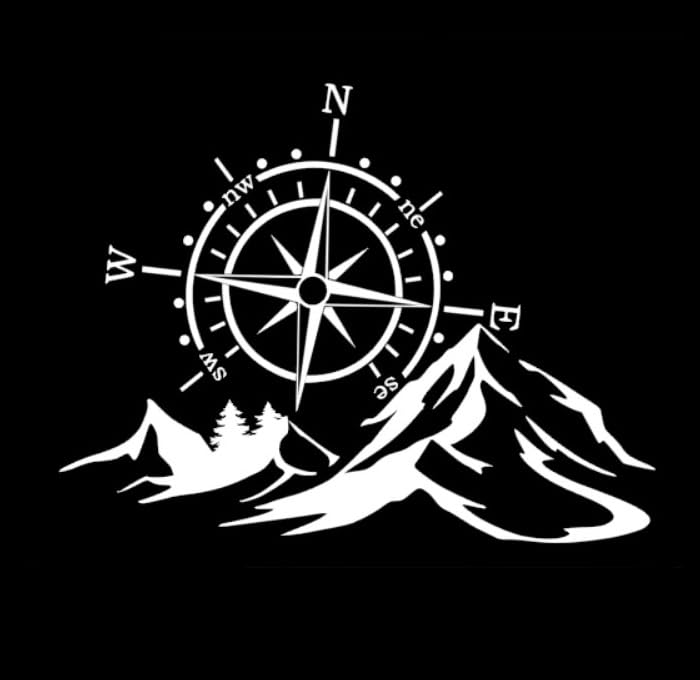 Sticker boussole montagne blanc pour personnaliser votre van aménagé