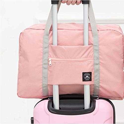 Foldable Travel Bag Luggage Storage for Sports Gym Water Resistant Nylon Canvas Duffel for Men, Women 32 Liter (Pink)
