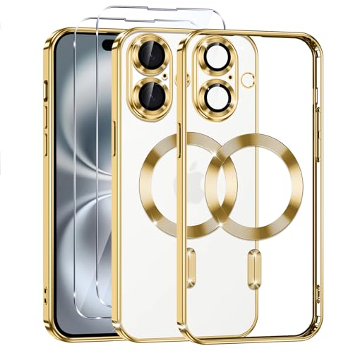 【Compatibilità】 Cover Crystal Clear per iPhone 16 Plus. La trasparenza chiara evidenzia la finitura colorata lucida. La cornice colorata rende la custodia del telefono più alla moda. Comodo da tenere e facile da pulire. Il set contiene 2 protezioni per lo schermo in vetro temperato per iPhone 16 Plus e una cover trasparente per iPhone 16 Plus. Fornire la massima protezione.