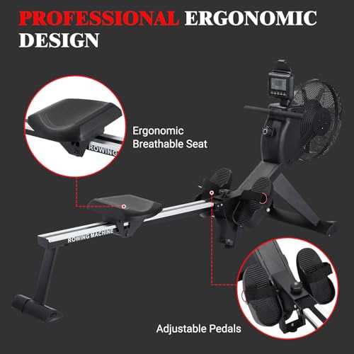 Image of Air Resistance Rower Machine with Max Resistance of 66 LBS, Durable Metal Frame Row Machine, 16 Levels of Adjustable Resistance, Rowing Machines for Home with an Ergonomicall Designed Seat