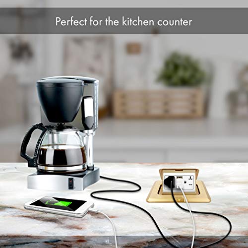 Enerlites Pop-Up Square Floor Box Kit, 5.0” X 5.5”, 2.1A Usb Charging, 20A Tamper-Resistant Receptacle, Watertight Gasket And Corrosive Resistant Hardware, 961243-C-Usb, Brass Cover #TOP5