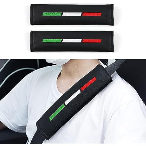 HENGYUESHANG 2PCS Car Seat Belt Decoration Protection PU Compatible with Alfa Romeo Giulia Stelvio Giulietta MITO Fiat 500 Abarth 595 Lancia Ferrari Maserati Lamborghini Car Styling Cover