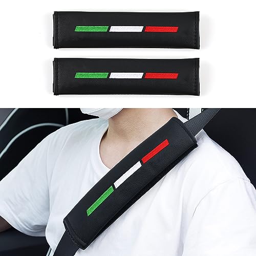 HENGYUESHANG 2PCS Car Seat Belt Decoration Protection PU Compatible with Alfa Romeo Giulia Stelvio Giulietta MITO Fiat 500 Abarth 595 Lancia Ferrari Maserati Lamborghini Car Styling