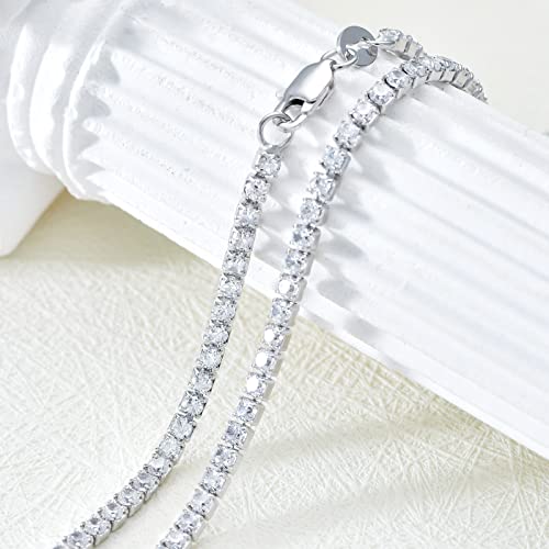 Sterling Silver Cubic Zirconia Tennis Necklace Simulated Diamond Cut Tennis Chain Necklaces Jewelry Gift for Women and Men 14, 15, 16, 18, 20, 22, 24, 26"4