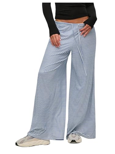 GORGLITTER Women's Wide Leg Striped Gingham Casual Pants High Waist Straight Trousers