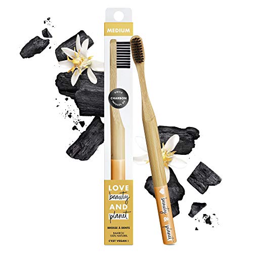 Love Beauty and Planet Brosse à Dents Manuelle Medium, Manche en Bambou Naturel, Poils Infusés au Charbon, Certifié Vegan x1 Cover
