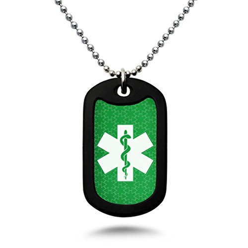 Kriskate & Co. Custom Engraved Medical Alert ID Aluminum Dog Tag Necklace Stainless Steel Bead Chain Made in USA AN172 (Green)