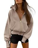 BTFBM Hoodies For Women Spring Clothing 2026 Long Sleeve Zip Up Fleece Fashion Sweatshirts Jacket Y2K Hoodie Fall Fashion(Grey Khaki, Medium)