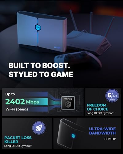 Image of HYPEREV Gaming Router WiFi Booster - Free 90-Day GearUP Booster Subscription, AX3000 PC & Consoles Game Booster, Dual Band WiFi 6, 2402Mbps 5GHz & 2.4GHz (Core Plan - White)