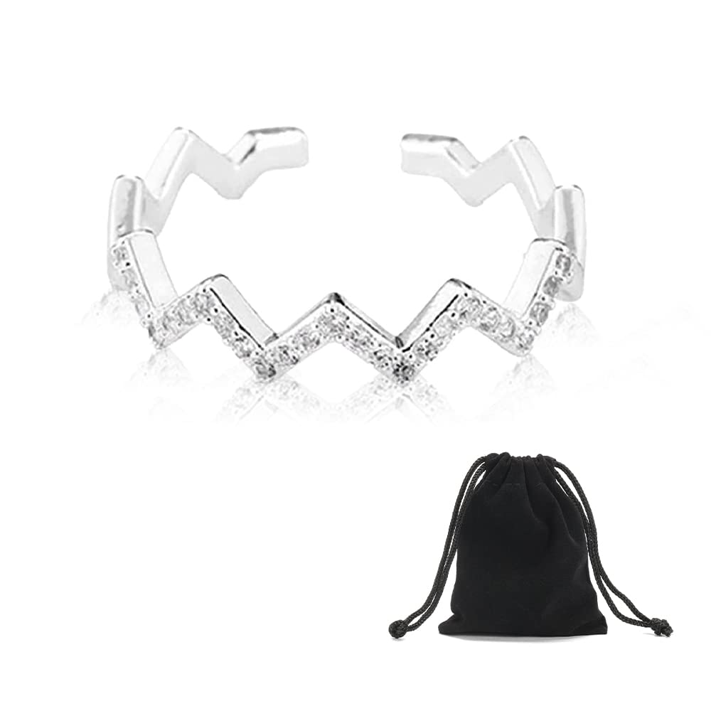 TECHPLUSAdjustable Silver Wavy Ring Open Women Finger Ring with Jewellery Box Single Layer Wave Ring for Girl Ring Jewelry Gifts for Women Girls