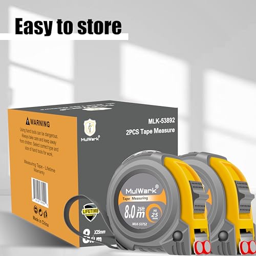 MulWark Pack Of 2 26ft Measuring Tape Measure By Imperial Inch Metric Scale