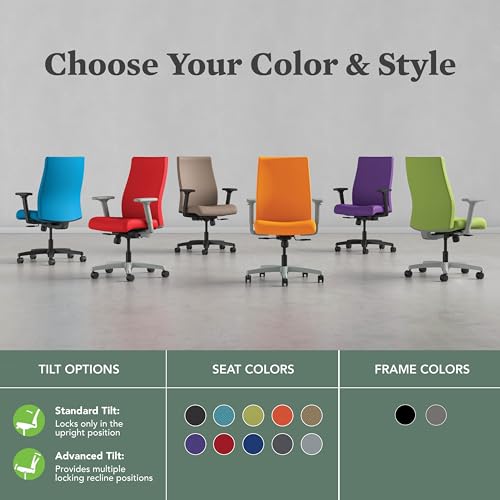 Image of HON Ignition 2.0 Ergonomic Office Chair with Adjustable Arms, Standard Synchro‑Tilt Recline, Upholstered Desk and Computer Chair for Home Office or Workstation, Black Frame, Fog