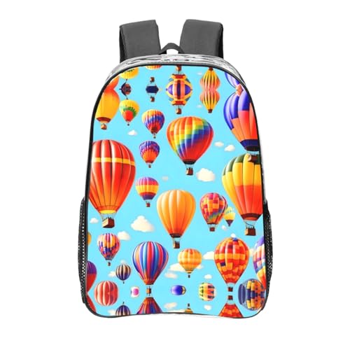 Sac à dos transparent noir avec poches et imprimé montgolfières pour travail et sport