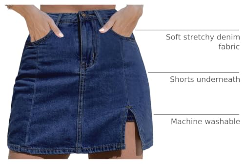 Image of luvamia Jean Skort Women High Waisted Stretchy Denim Mini Skirt Side Slit