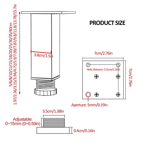 Patas de muebles ajustables de metal negro de 4 piezas con tornillos para sofás 8