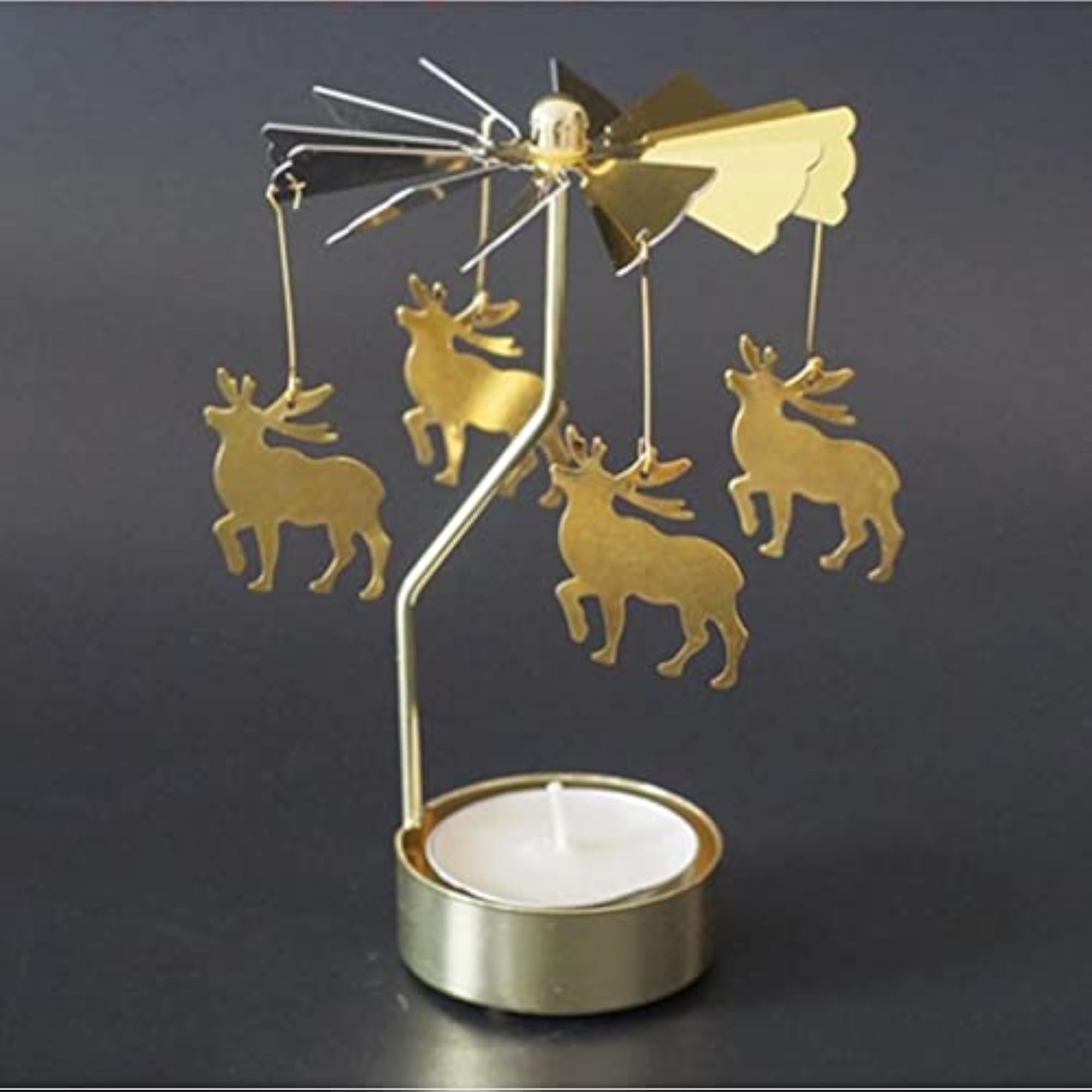 Christmas Decor Rotating Candle Holder, Gold Deer Design