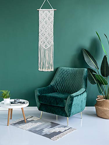 Ebristar Macrame Wall Hanging - Boho Chic Handmade Woven Tapestry - Modern Rustic Wall Art Home Decor - Apartment Dorm Bedroom Nursery Wall Decoration, 10" W X 39" L - Off-White #TOP4