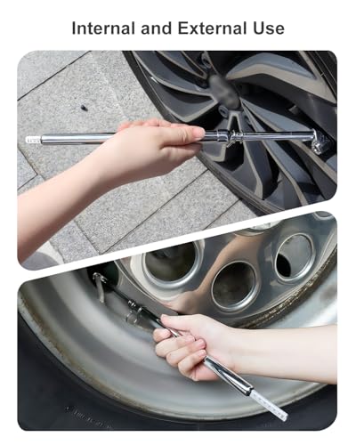 Image of ATsafepro 13 inch Dual Head Tire Pressure Gauge 20-220PSI, Stainless Steel Heavy Duty Air Gauge for Cars, Semi Trucks & RVs, Accurate & Durable for Tire Pressure Check, Schrader Valve Compatible