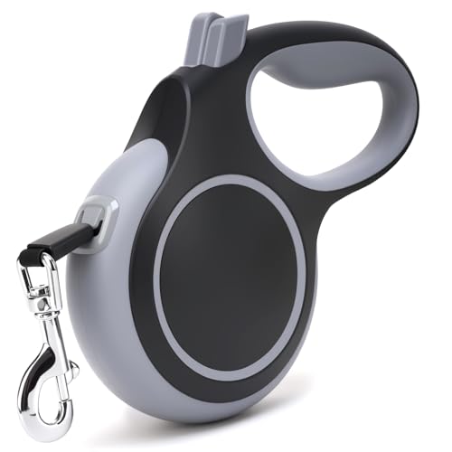 26Ft Retractable Dog Leash, Heavy Duty Great Leash for Dog up to 110 lbs, Anti-Slip Rubberized Handle, One-Handed Brake, Strong Nylon Tape, Tangle Free (Large, Black)