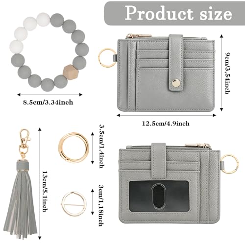 Image of KNGITRYI Wristlet Wallet for Women,RFID Keychain Wallet with Beaded Strap | 8 Card Slots,ID Window,Zipper Pocket,Leather Tassel,Compact Design