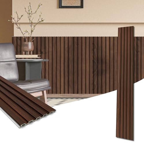 Art3d WPC Wainscoting Panels, 16-Pack 48 x 6 Inch 3D Wall Accents for Interior Wall Decor, Living Room, Bedroom, Walnut
