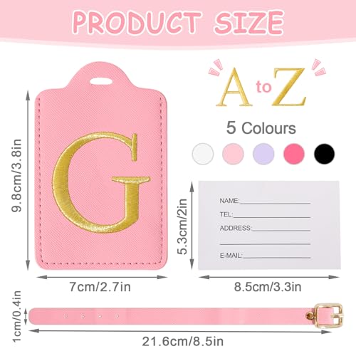 Image of Initial Luggage Tags for Suitcases, Cute Embroidered Letter Luggage Bag Suitcase Identifier Name Baggage Tag, PU Leather Travel Luggage Tags, Bag Tags for Men Women Kids Luggage Handbags(Pink G)