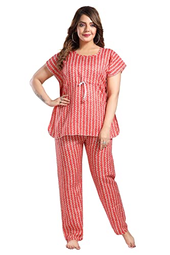 Image of Fabme Women's Cotton Printed Kaftan and Pyjama Set