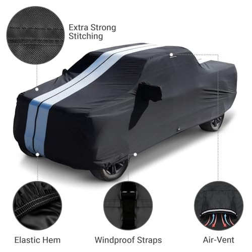 Image of Coverland Custom Truck Cover for 2011-2026 RAM 2500, 3500 Crew Cab, 6.4 ft. Regular Bed, Waterproof & Wind Protection, All Weather Covers for UV, Rain, Snow Protector, Stripe(Black /Gray)